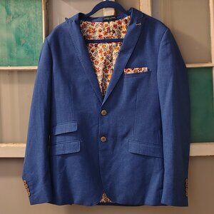 Paisley & Gray Men's Slim Fit Blue Floral Suit Blazer Tuxedo Jacket Handkerchief